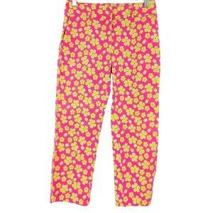Lilly Pulitzer Pink Floral Print Straight Leg Pants Women's 0 Preppy Summer